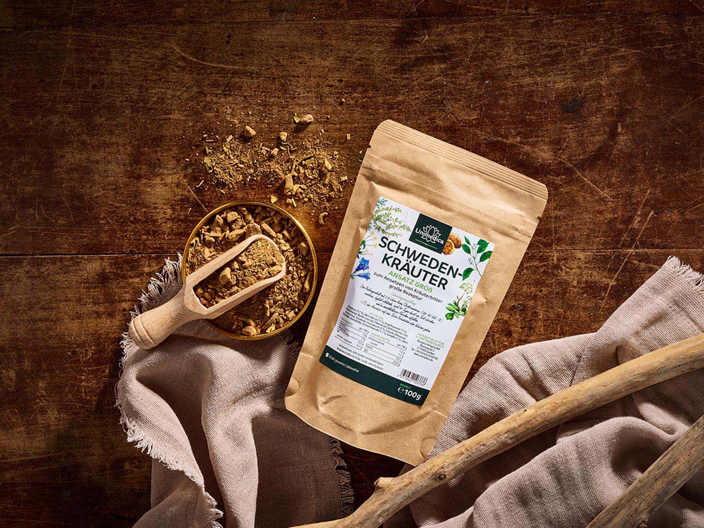 Schwedenkräuter Ansatz groß - Schwedenbitter Ansatzkräuter - 100 g - mit 18 Kräutern, Wurzeln und Mineralerden - von Unimedica